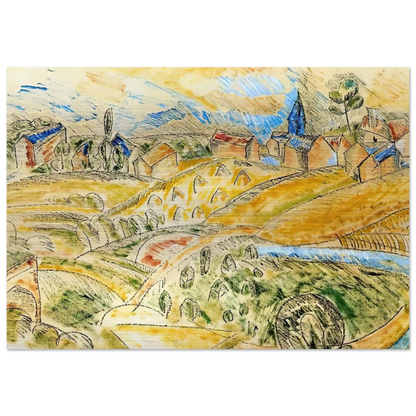 CUBIST LANDSCAPE WITH HAYSTACKS - Raoul Dufy Brushed Aluminum Print - 70x100 cm / 28x40 inches | Raoul Dufy Aluminum Print | Raoul Dufy Prints