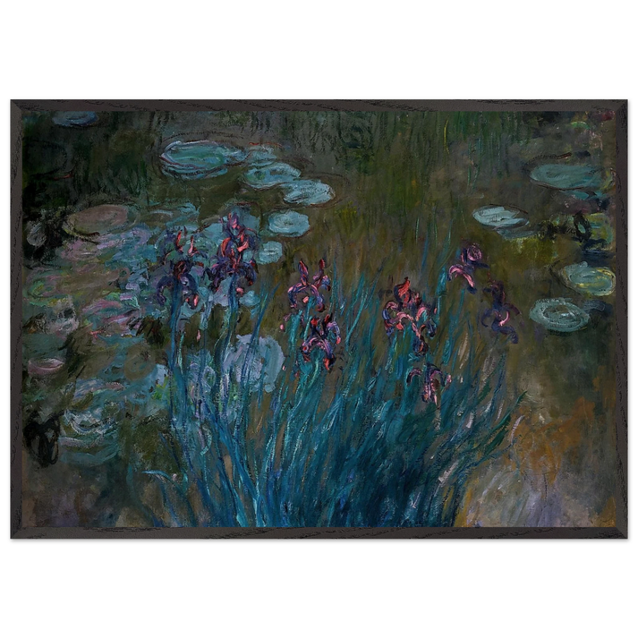 Irises and Water-Lilies - claude monet 70x100 cm / 28x40 inches Framed Art Print – Black Wooden Frame