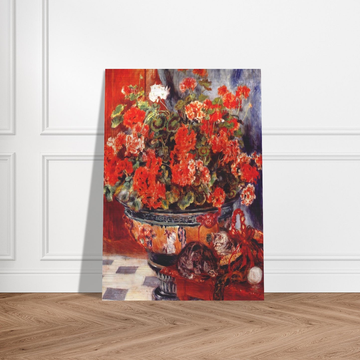 Geraniums and Cats - Pierre-Auguste Renoir Brushed Aluminum Print - 70x100 cm / 28x40 inches | Pierre-Auguste Renoir Aluminum Print | Pierre-Auguste Renoir Prints