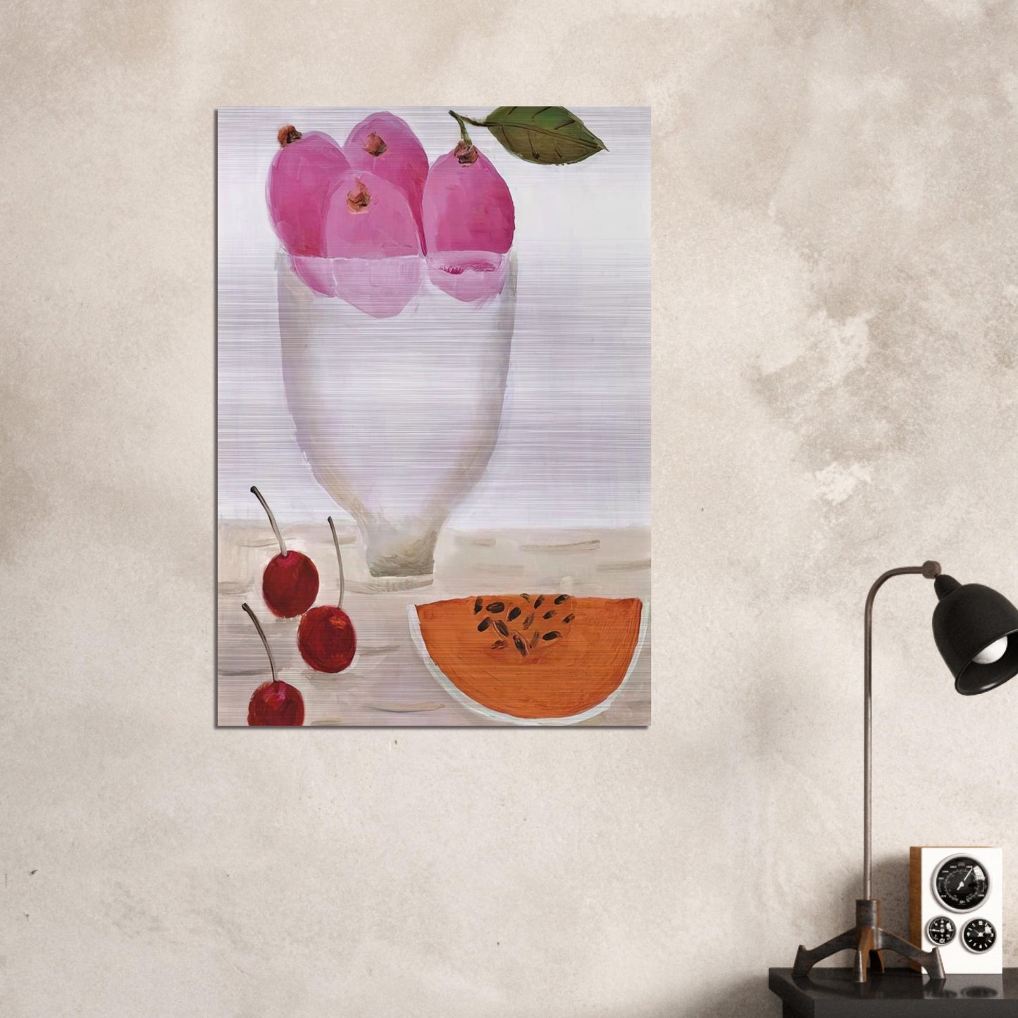 Three Cherries - 2000 - Mary Fedden Brushed Aluminum Print - 70x100 cm / 28x40 inches | Mary Fedden Aluminum Print | Mary Fedden Prints