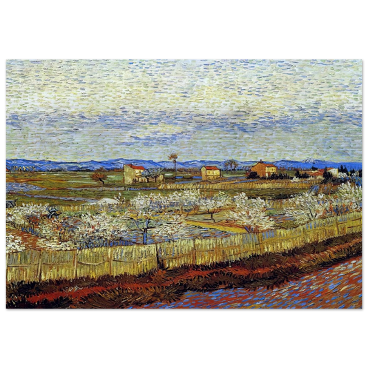 Peach Trees in Blossom - Vincent van Gogh Brushed Aluminum Print - 70x100 cm / 28x40 inches | Vincent van Gogh Aluminum Print | Vincent van Gogh Prints