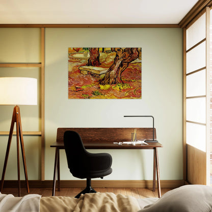 The Stone Bench in the Garden at Saint-Paul Hospital - Vincent van Gogh Brushed Aluminum Print - 70x100 cm / 28x40 inches | Vincent van Gogh Aluminum Print | Vincent van Gogh Prints