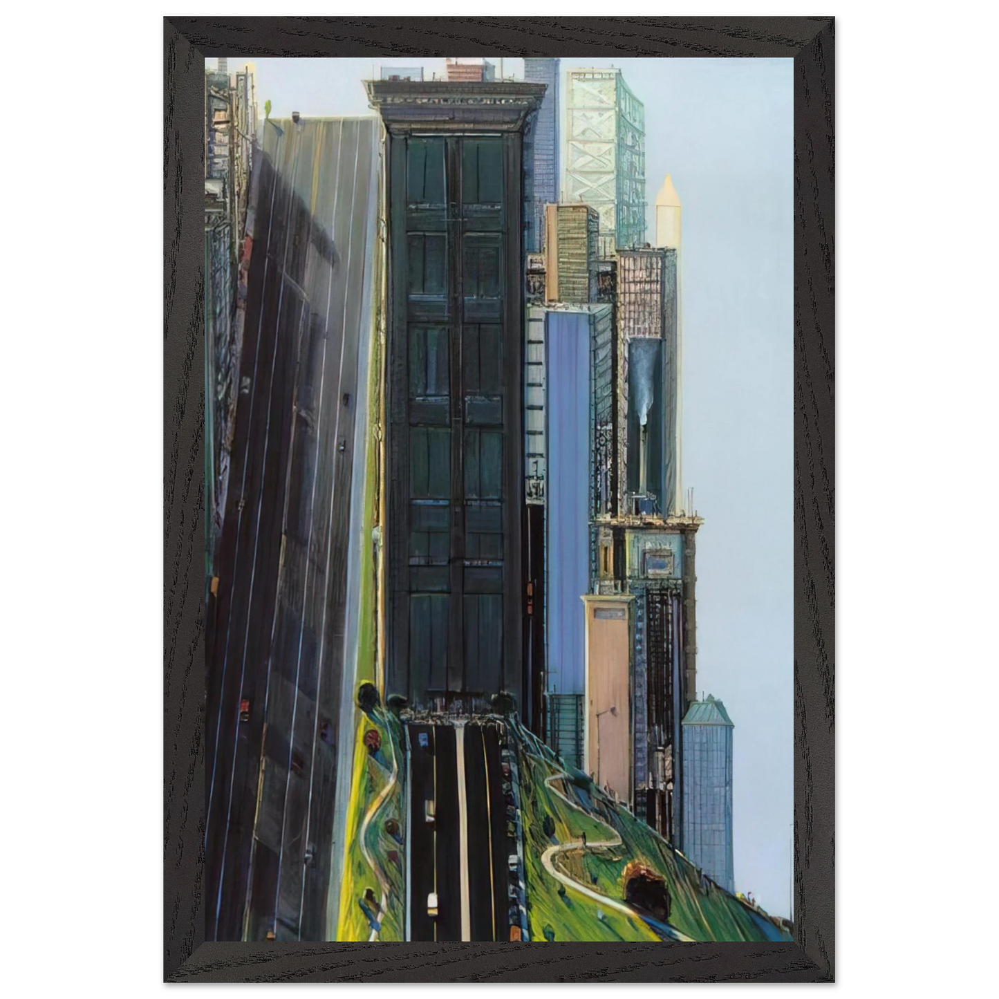 Wayne Thiebaud - Hill Street Day City - 1981 Wall Art - 30x40 cm / 12x16 inches - Premium Wooden Framed Poster With Fine Art Paper-canvas - Wood frame