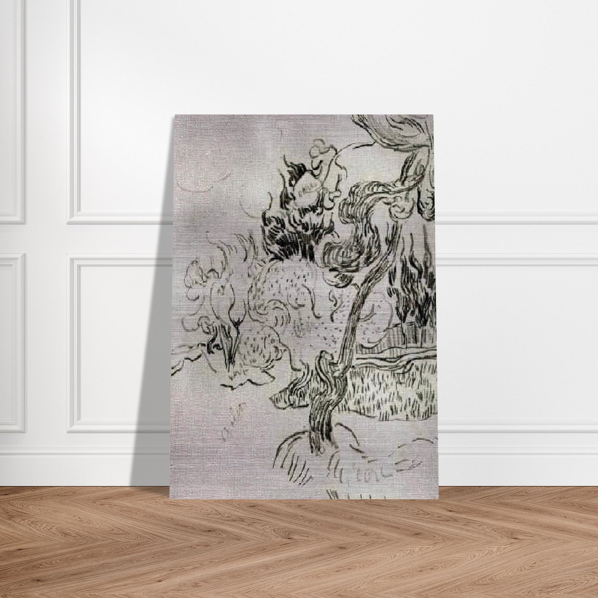 A Pine Tree and Cypresses in the Garden of the Asylum - Vincent van Gogh Brushed Aluminum Print - 70x100 cm / 28x40 inches | Vincent van Gogh Aluminum Print | Vincent van Gogh Prints