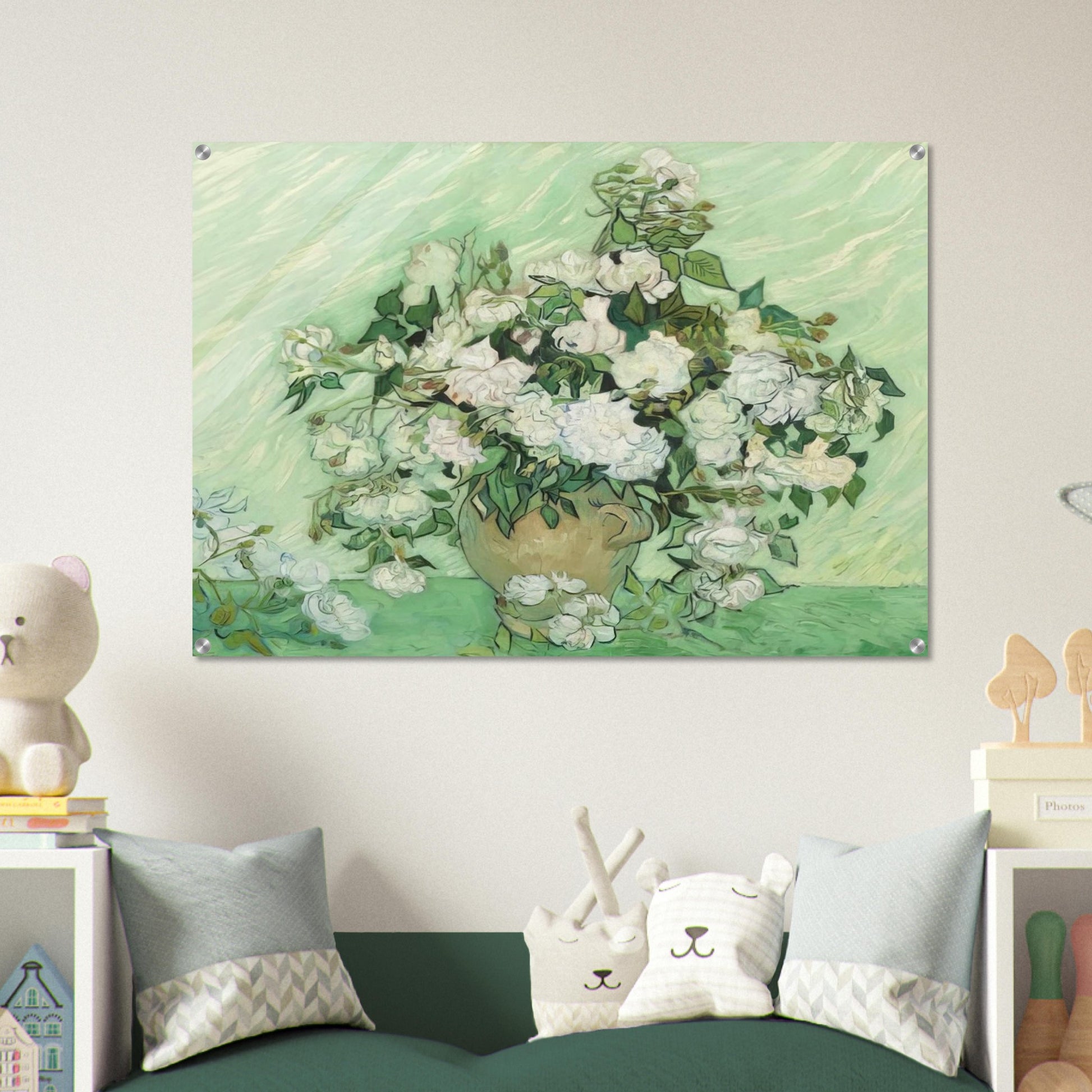 Vase with Pink Roses - Vincent van Gogh Acrylic Print - 70x100 cm / 28x40″ inches