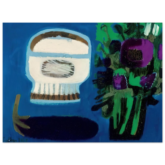 Mary Fedden - Aubergine and flowers - 1968  75x100 cm / 30x40inches Fine Art Poster