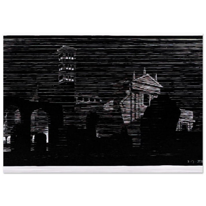 NOCTURNAL ROME 2 - MC Escher Brushed Aluminum Print - 70x100 cm / 28x40 inches | MC Escher Aluminum Print | MC Escher Prints