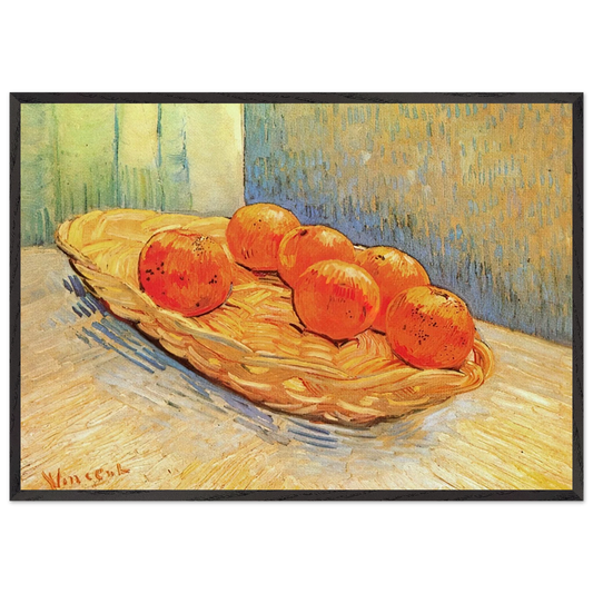 Still Life with Basket and Six Oranges - Vincent van Gogh 70x100 cm / 28x40 inches Framed Art Print – Black Wooden Frame