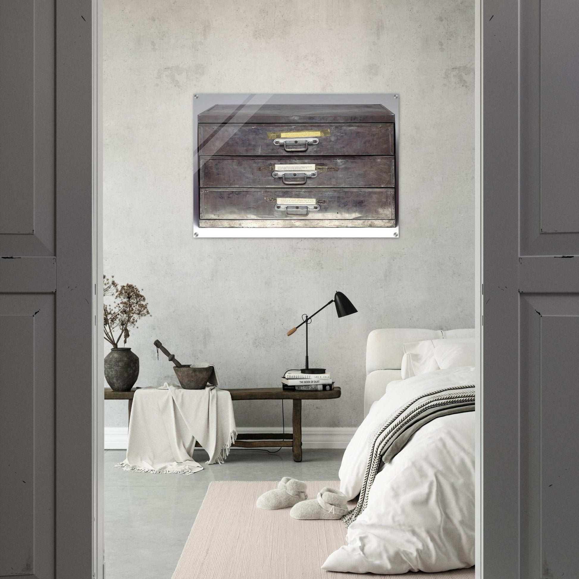 ATTEMPT AT RECREATION THREE DRAWERS 1971 - Christian Boltanski Acrylic Print - 70x100 cm / 28x40″ inches