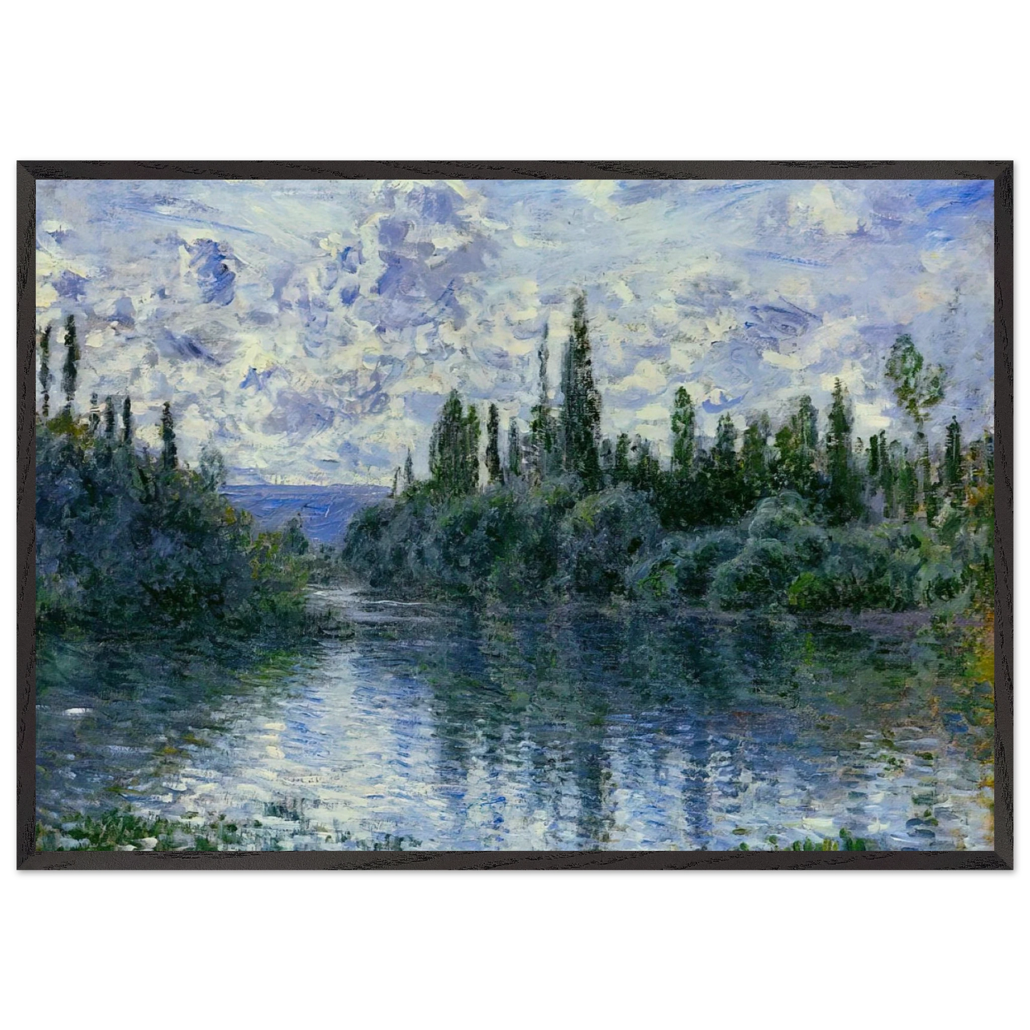 Arm of the Seine near Vetheuil - claude monet 70x100 cm / 28x40 inches Framed Art Print – Black Wooden Frame