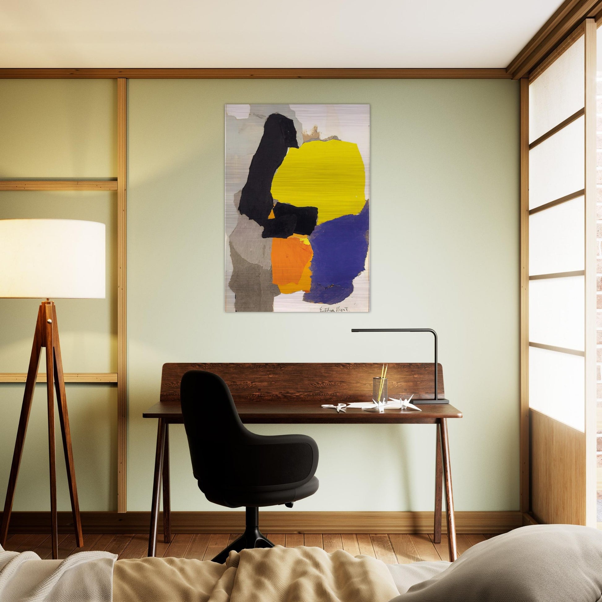 COLLAGE WITH YELLOW BLUE AND ORANGE 1963 - Esteban Vicente Brushed Aluminum Print - 70x100 cm / 28x40 inches | Esteban Vicente Aluminum Print | Esteban Vicente Prints