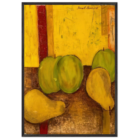Still life with green apples and pears - 1948 - Forrest Bess 70x100 cm / 28x40 inches Framed Art Print – Black Wooden Frame
