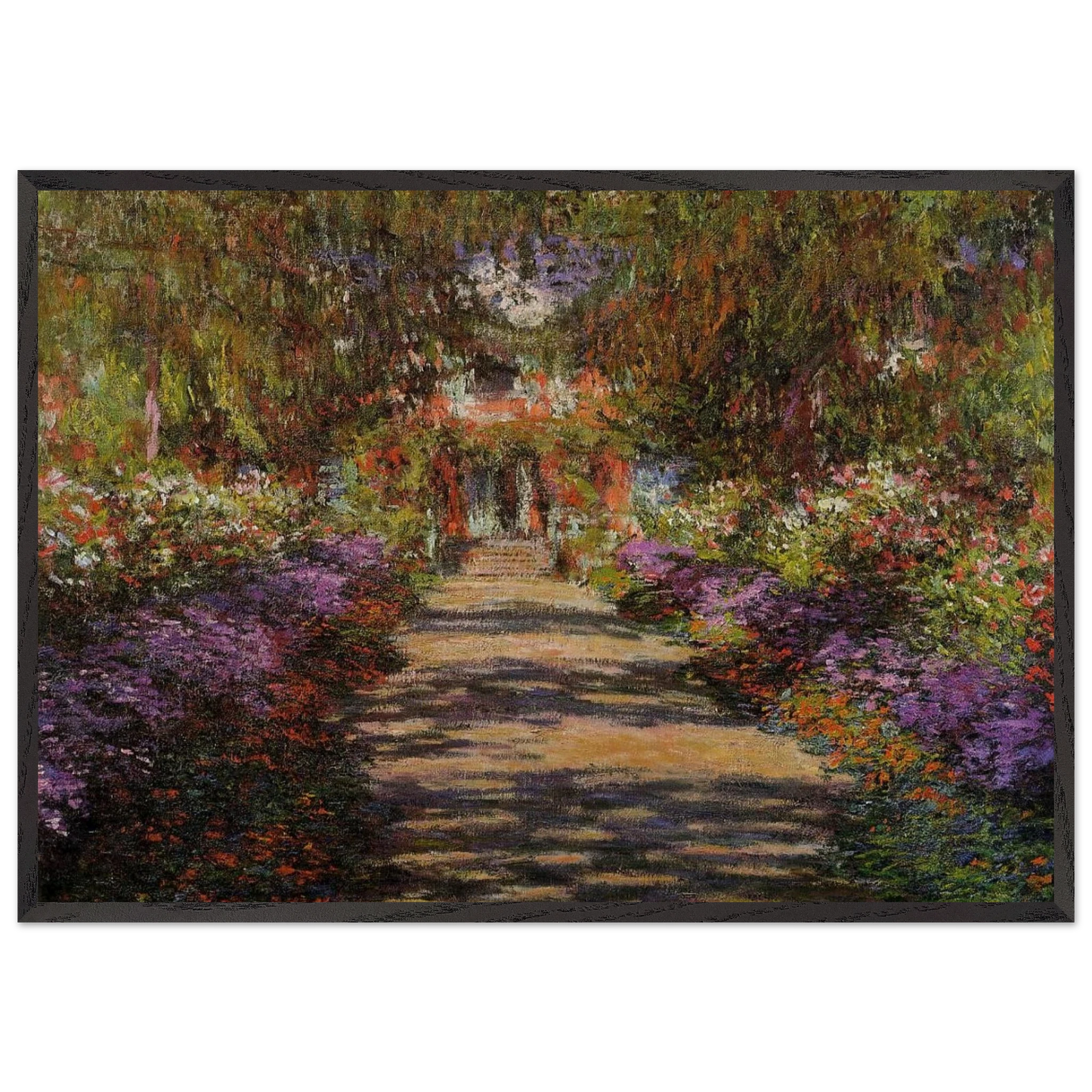 Pathway In Monets Garden At Giverny - claude monet 70x100 cm / 28x40 inches Framed Art Print – Black Wooden Frame
