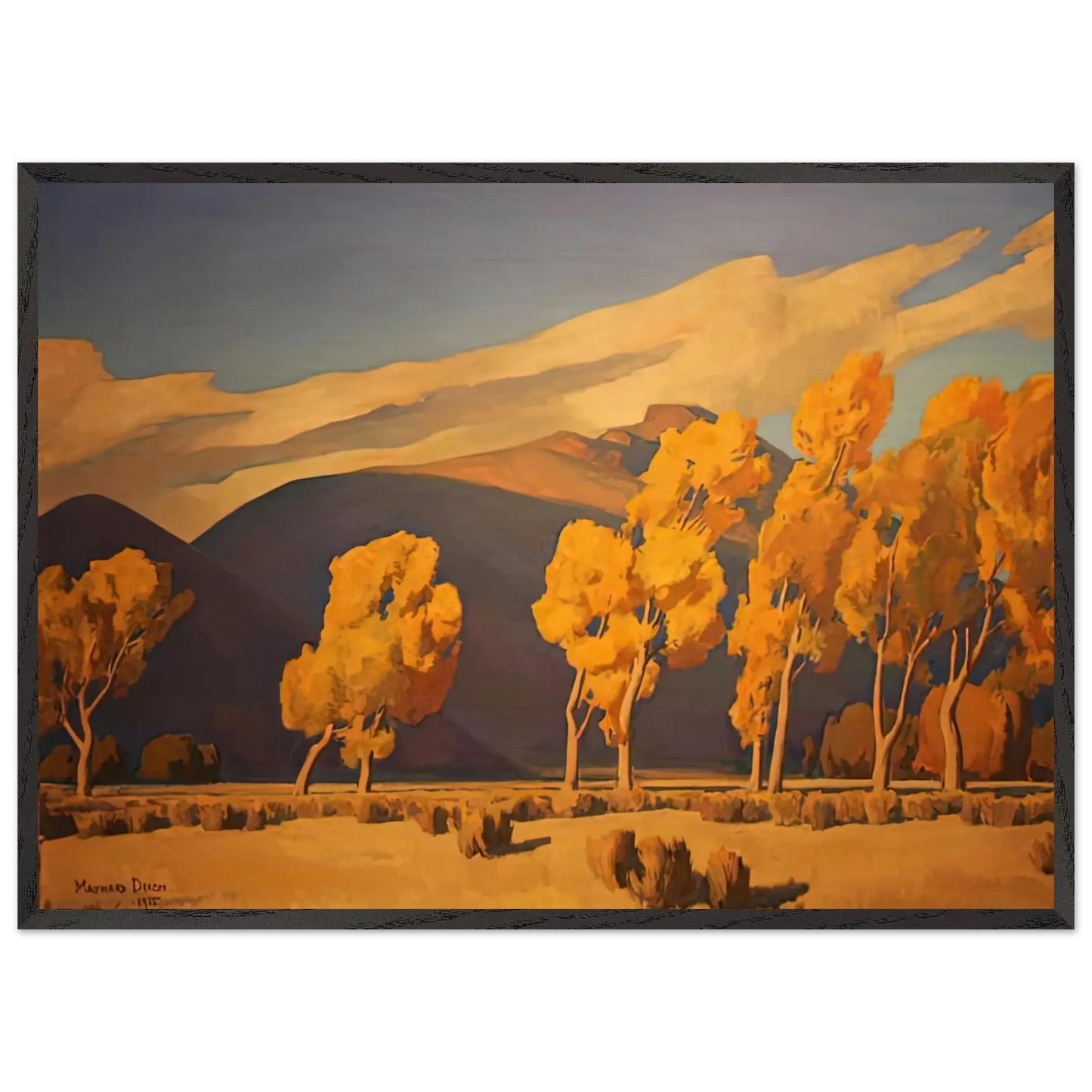 Maynard Dixon - NOVEMBER IN NEVADA 1935 Wall art - 27x35 cm / 11x14 Inches - Premium Wooden Framed Poster With Fine Art Paper - Black frame