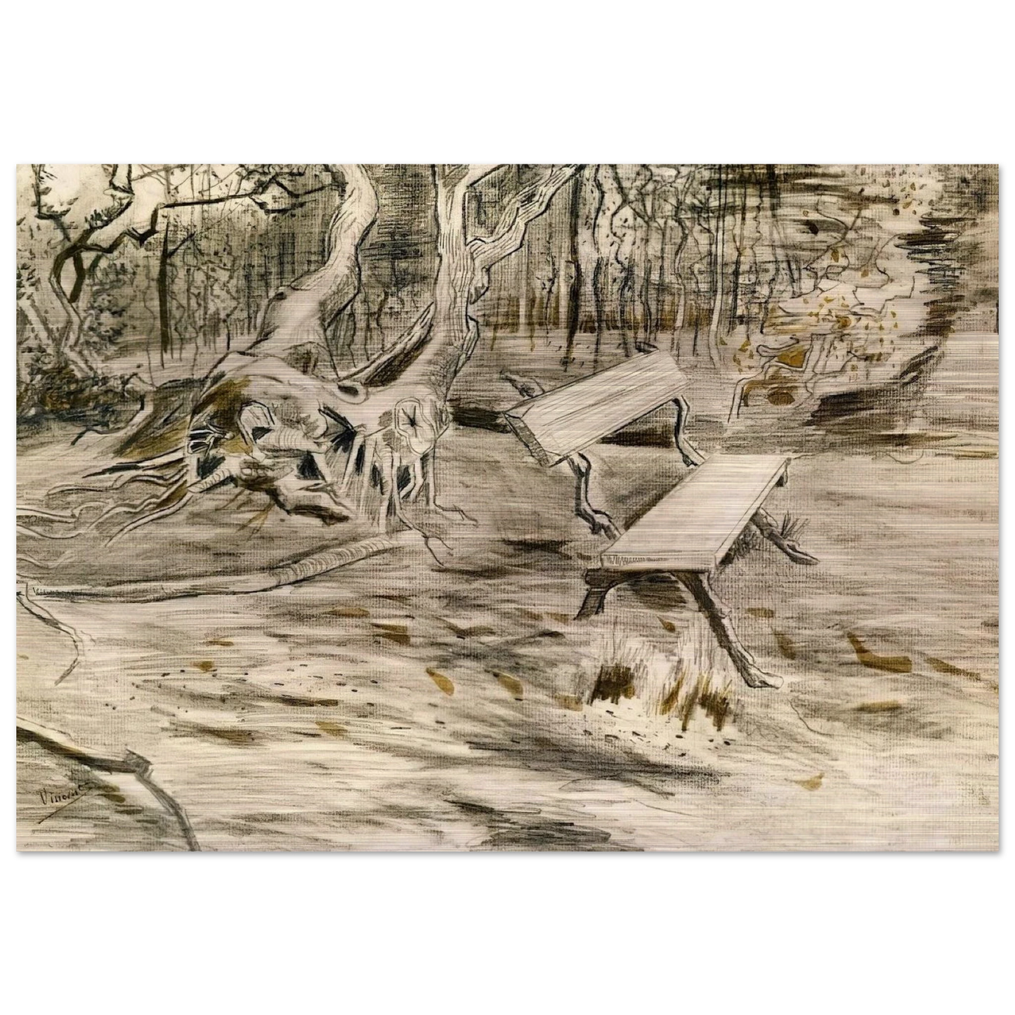 The Bench - Vincent van Gogh Brushed Aluminum Print - 70x100 cm / 28x40 inches | Vincent van Gogh Aluminum Print | Vincent van Gogh Prints
