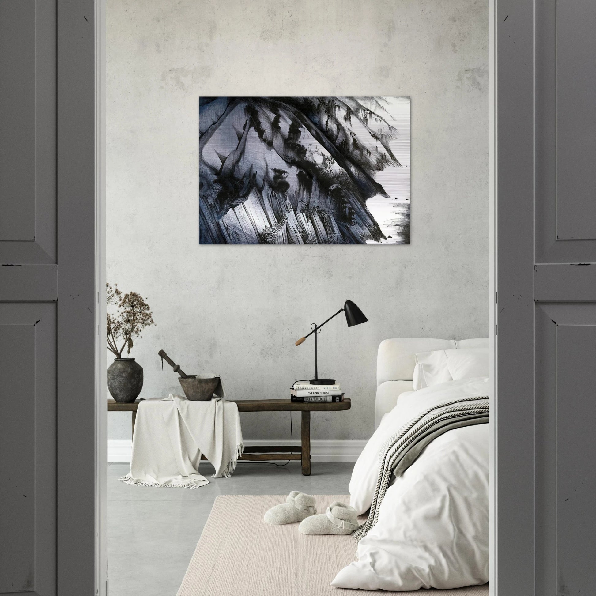 Cliffs of Darkness - Eyvind Earle Brushed Aluminum Print - 70x100 cm / 28x40 inches | Eyvind Earle Aluminum Print | Eyvind Earle Prints