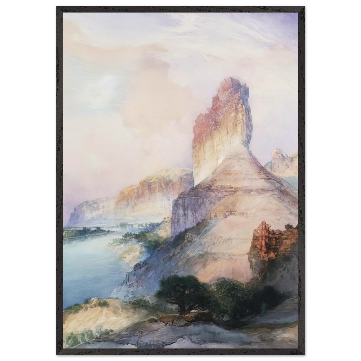 Butte Green River Wyoming - Thomas Moran 70x100 cm / 28x40 inches Framed Art Print – Black Wooden Frame
