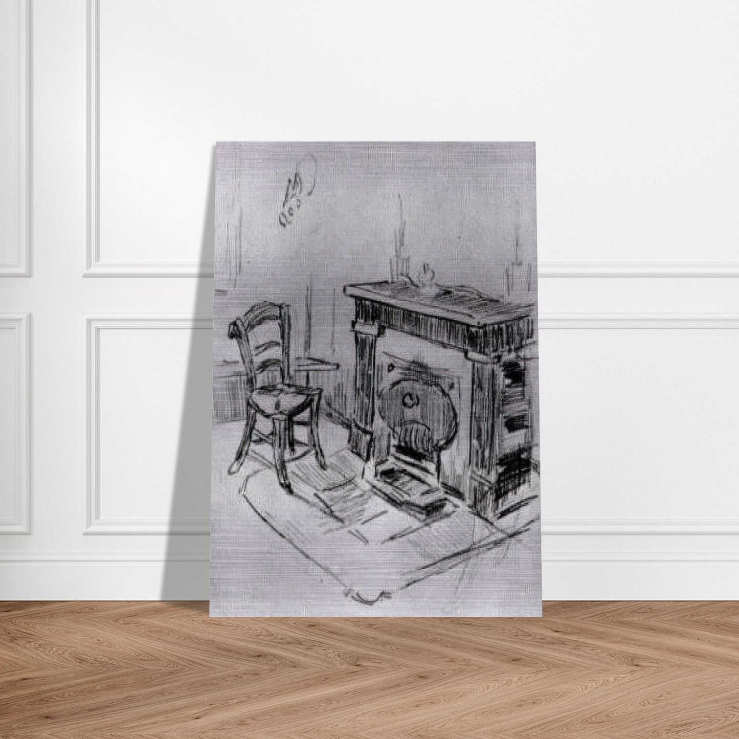 Mantelpiece with Chair - Vincent van Gogh Brushed Aluminum Print - 70x100 cm / 28x40 inches | Vincent van Gogh Aluminum Print | Vincent van Gogh Prints
