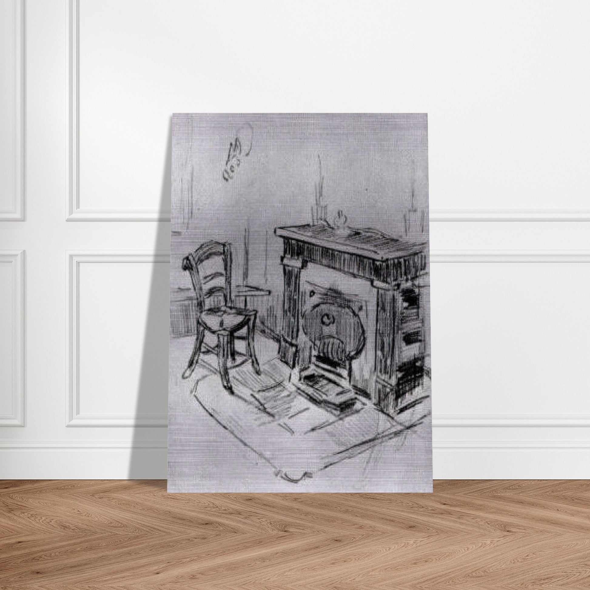 Mantelpiece with Chair - Vincent van Gogh Brushed Aluminum Print - 70x100 cm / 28x40 inches | Vincent van Gogh Aluminum Print | Vincent van Gogh Prints