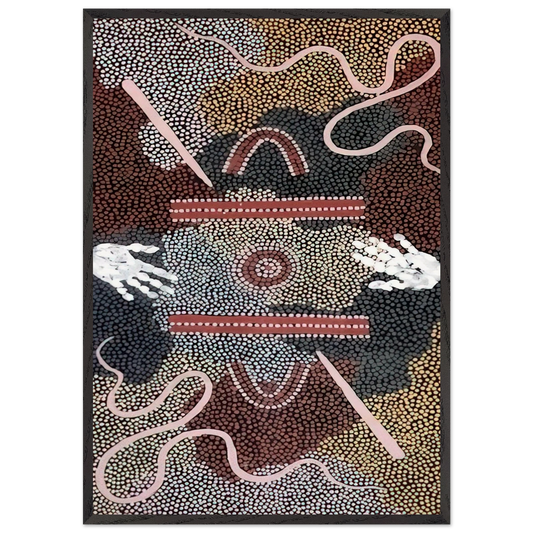 Initiation Ceremony - 1998 - Clifford Possum Tjapaltjarri 70x100 cm / 28x40 inches Framed Art Print – Black Wooden Frame
