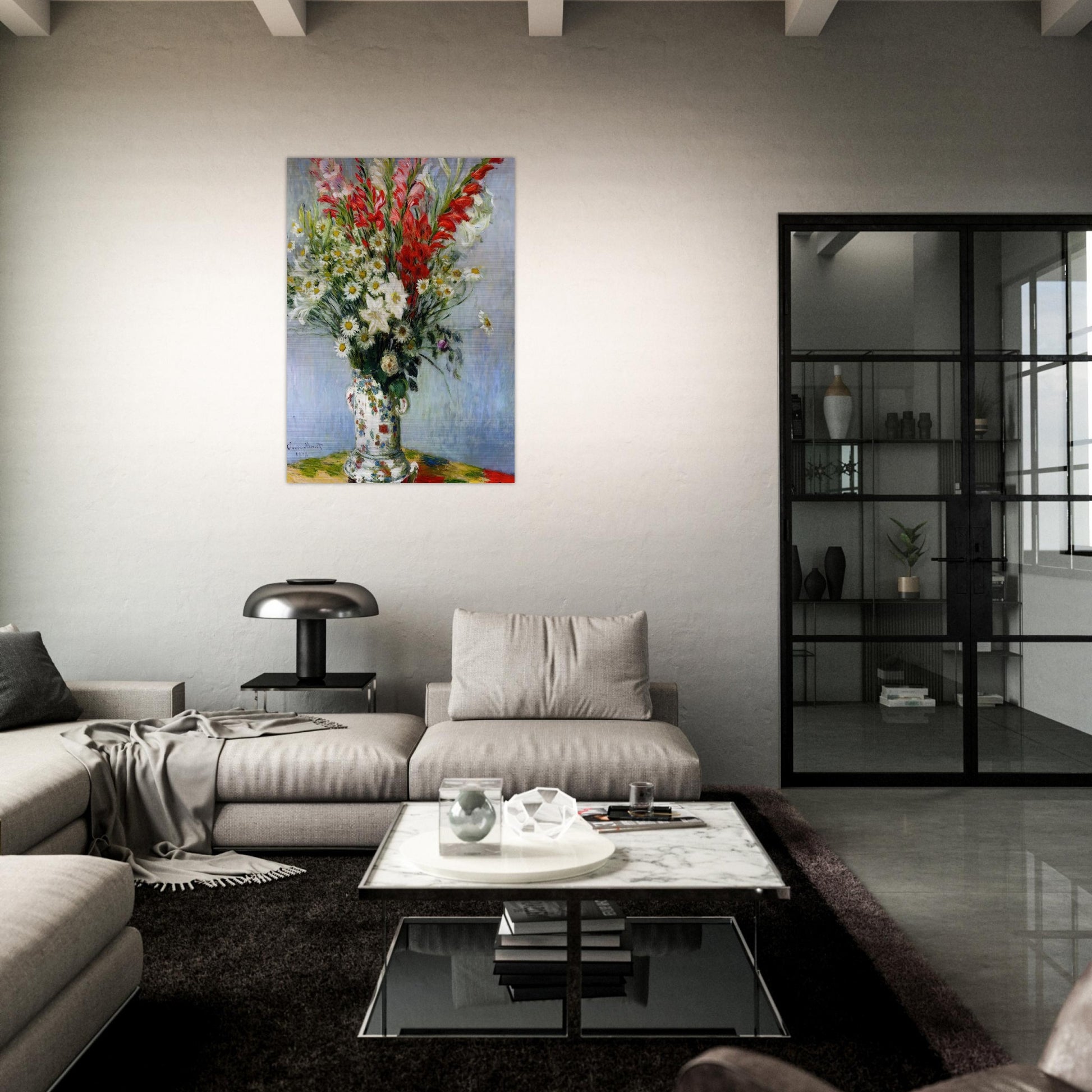 Bouquet of Gadiolas, Lilies and Dasies - claude monet Brushed Aluminum Print - 70x100 cm / 28x40 inches | claude monet Aluminum Print | claude monet Prints