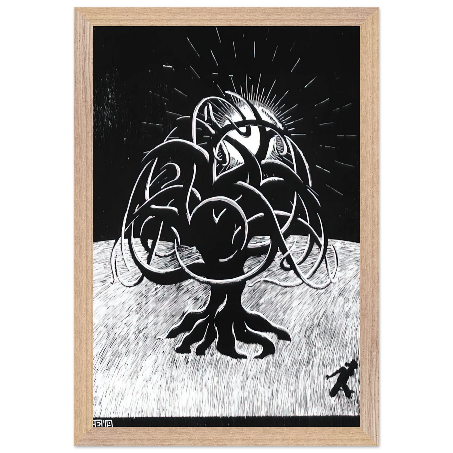MC Escher - TWON TREE Wall Art - 21x29.7 cm / 8x12" - Premium Wooden Framed Poster With Fine Art Paper-canvas - White frame