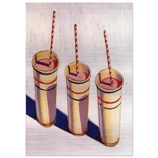 Three Strawberry Shakes - 1964 - Wayne Thiebaud Brushed Aluminum Print - 70x100 cm / 28x40 inches | Wayne Thiebaud Aluminum Print | Wayne Thiebaud Prints