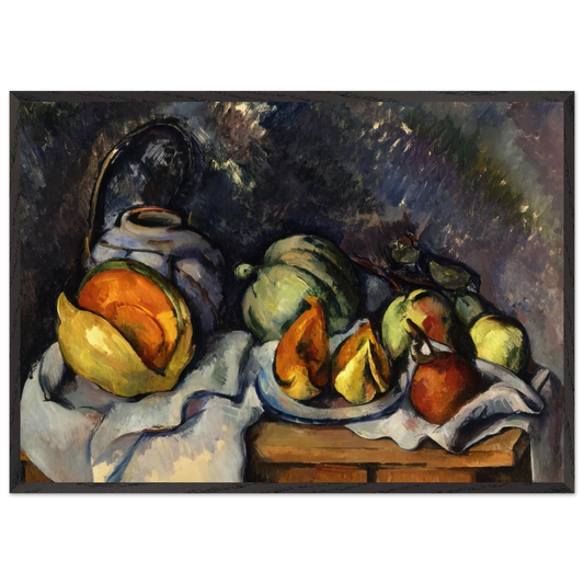 Still Life with Fruit and a Ginger Pot - Paul Cezanne 70x100 cm / 28x40 inches Framed Art Print – Black Wooden Frame