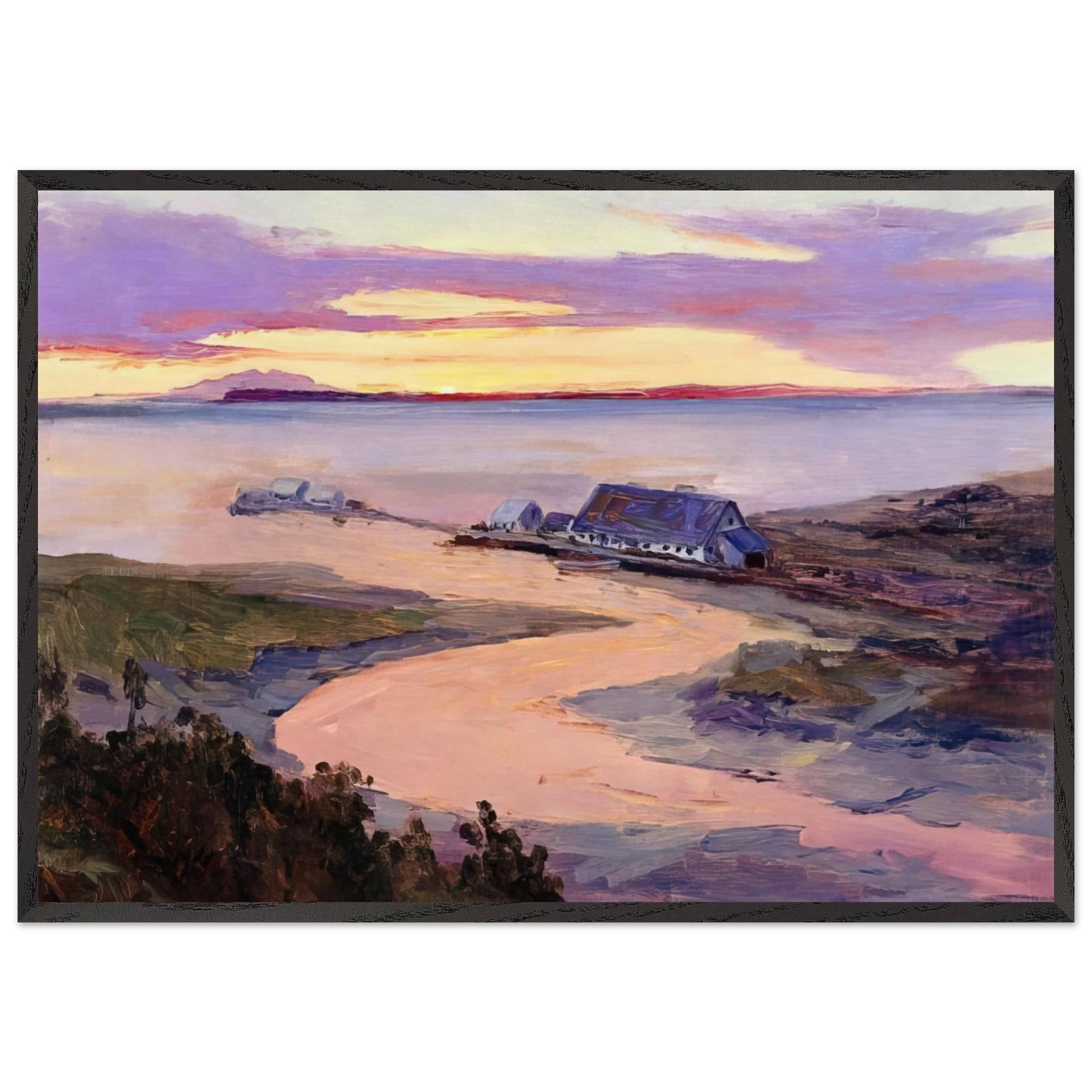 Emard Salmon Cannery - 1915 - Sydney Laurence 70x100 cm / 28x40 inches Framed Art Print – Black Wooden Frame