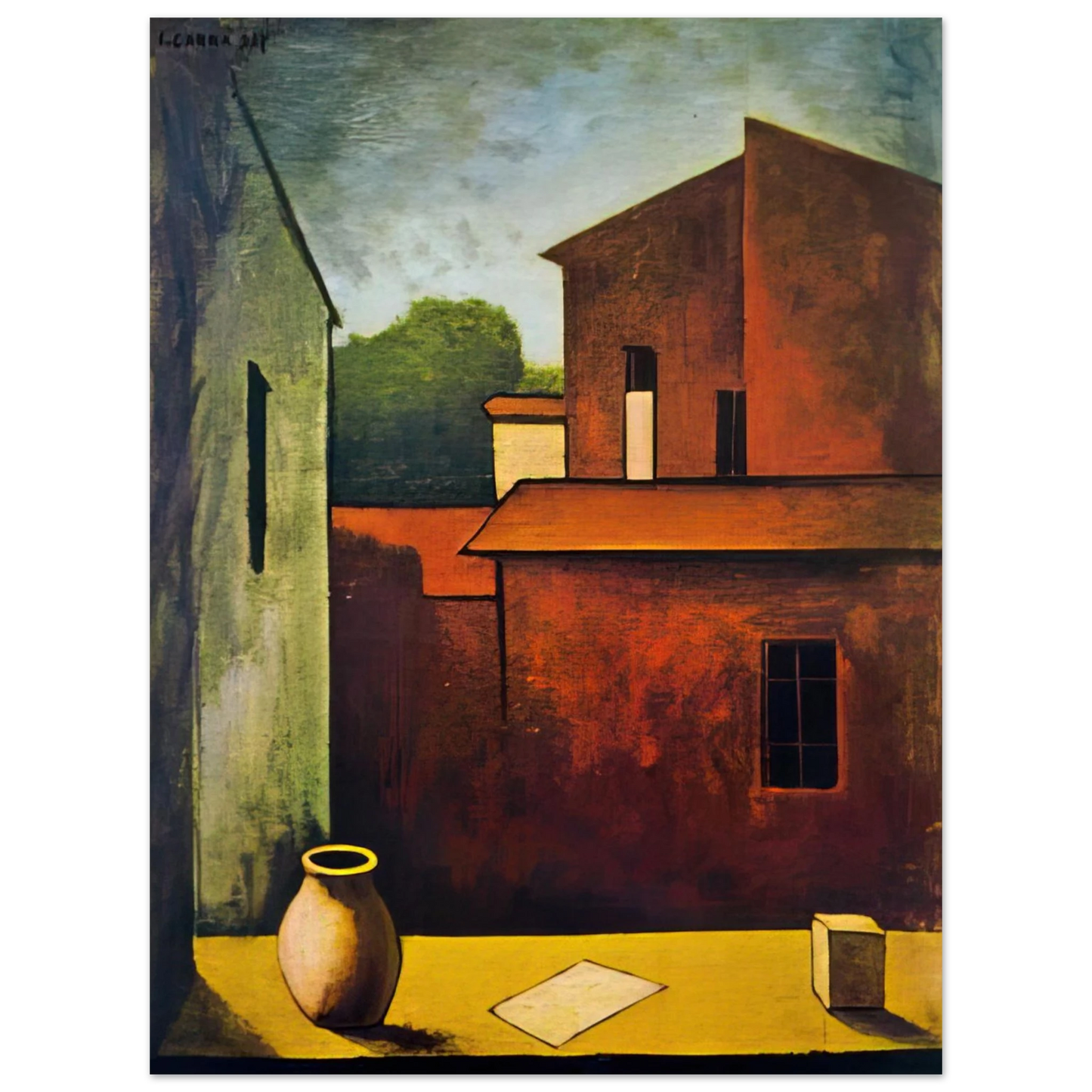Carlo Carra - THE RED HOUSE 1927  75x100 cm / 30x40inches Fine Art Poster