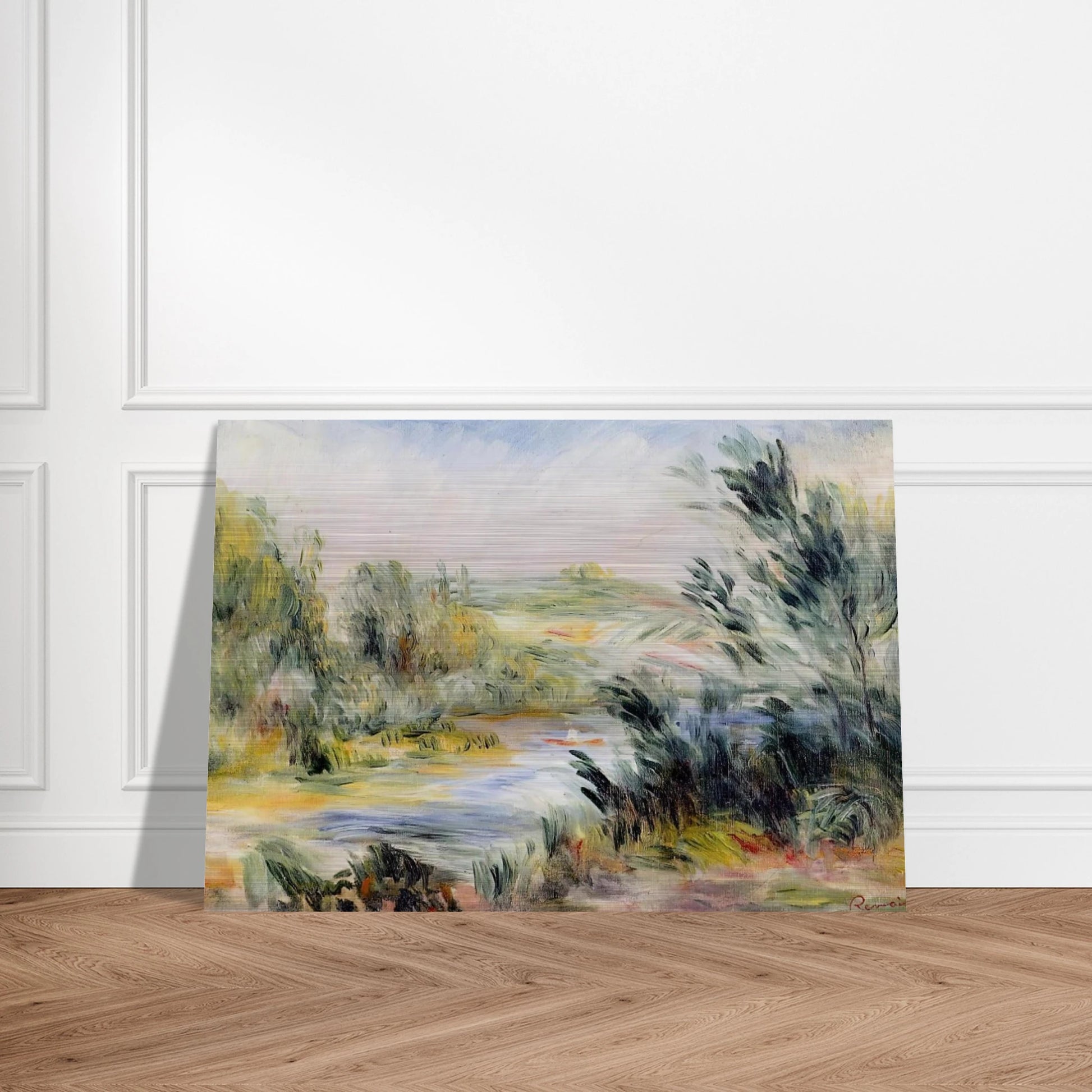 The Banks of a River, Rower in a Boat - Pierre-Auguste Renoir Brushed Aluminum Print - 70x100 cm / 28x40 inches | Pierre-Auguste Renoir Aluminum Print | Pierre-Auguste Renoir Prints