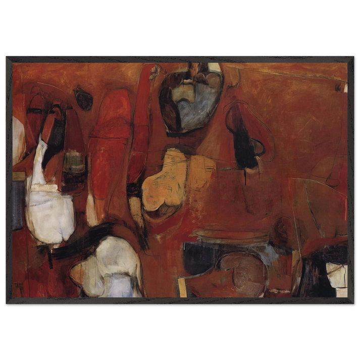 Untitled Red Painting - 1960 - Brett Whiteley 70x100 cm / 28x40 inches Framed Art Print – Black Wooden Frame
