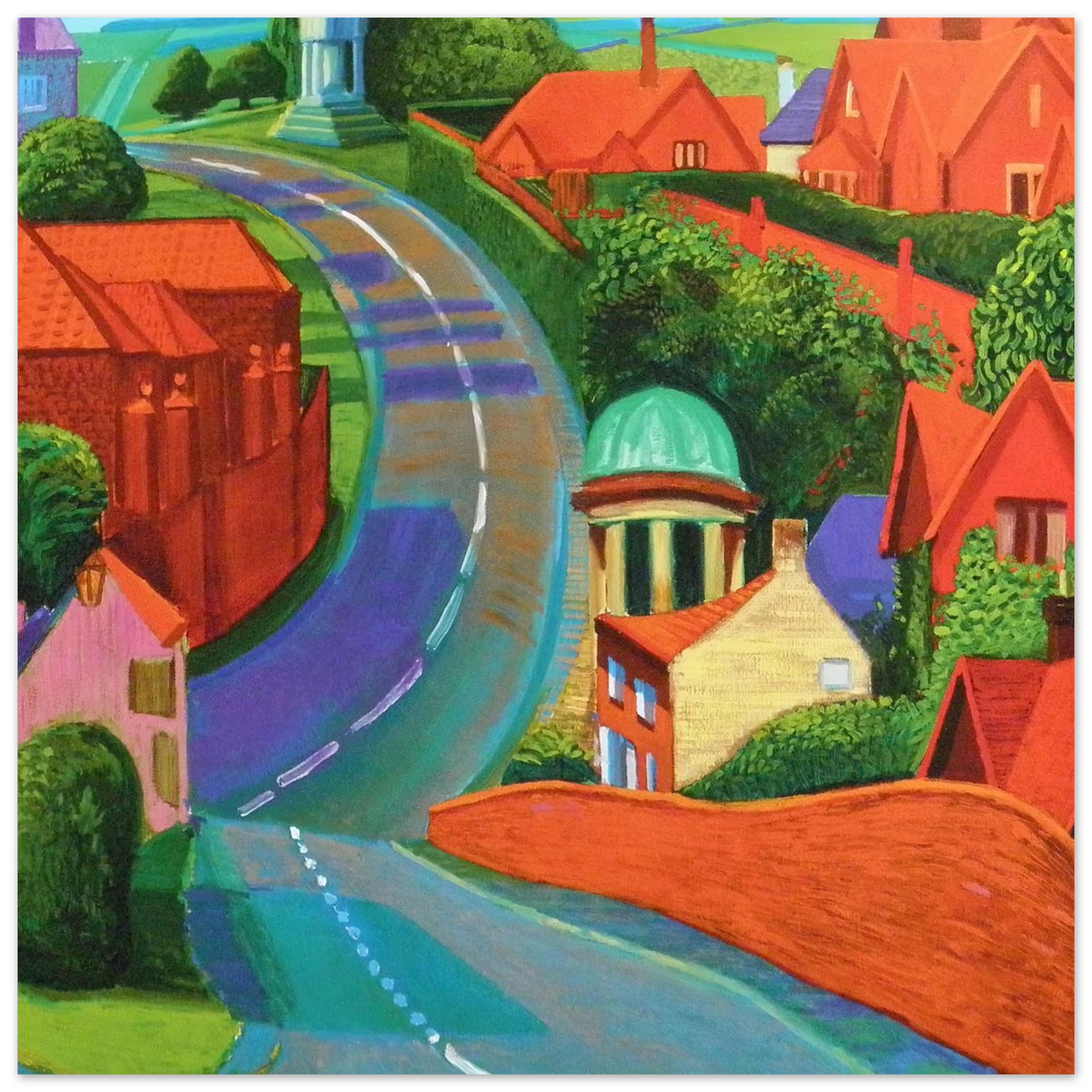 David Hockney - The Road to York Through Sledmere - 50x50 cm / 20x20 inches - Premium Wooden Framed Poster With Fine Art Paper-canvas - Wood frame
