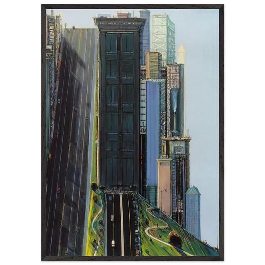 Hill Street Day City - 1981 - Wayne Thiebaud 70x100 cm / 28x40 inches Framed Art Print – Black Wooden Frame