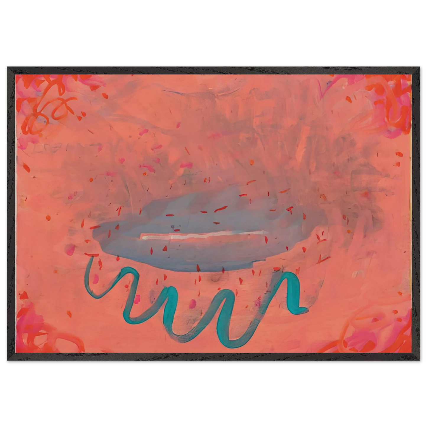 Untitled Lips with Turquoise - 1984 - Paul Thek 70x100 cm / 28x40 inches Framed Art Print – Black Wooden Frame