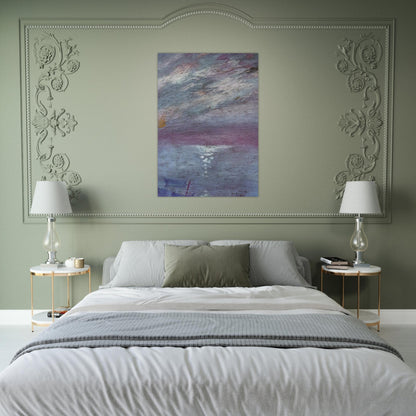 MOONLIGHT OVER THE BAY AT CADAQUES - Salvador Dali Brushed Aluminum Print - 70x100 cm / 28x40 inches | Salvador Dali Aluminum Print | Salvador Dali Prints