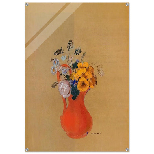 FLOWERS IN A RED PITCHER - Odilon Redon Acrylic Print - 70x100 cm / 28x40″ inches