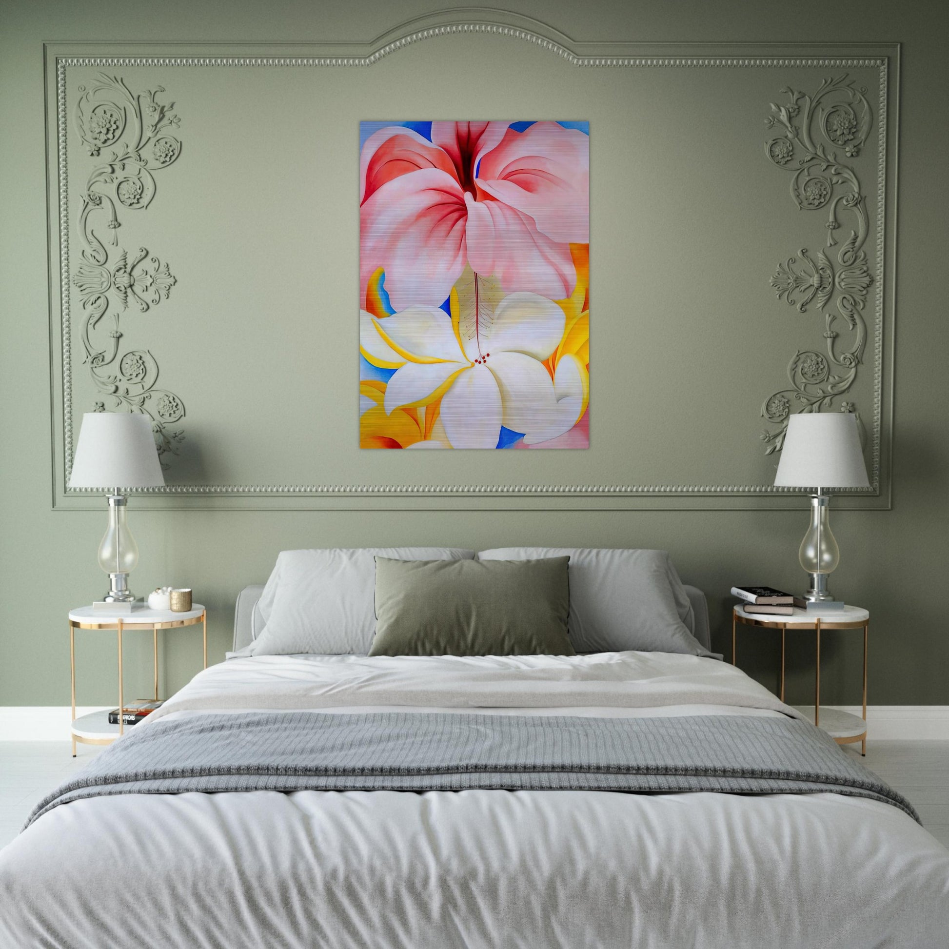 Hibiscus with Plumeria - Georgia O'Keeffe Brushed Aluminum Print - 70x100 cm / 28x40 inches | Georgia O'Keeffe Aluminum Print | Georgia O'Keeffe Prints