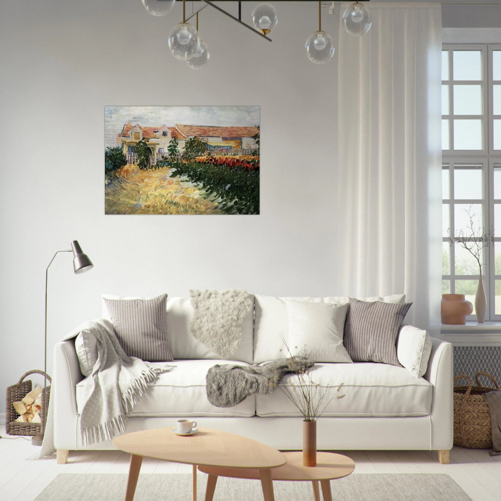 House with sunflowers - Vincent van Gogh Brushed Aluminum Print - 70x100 cm / 28x40 inches | Vincent van Gogh Aluminum Print | Vincent van Gogh Prints