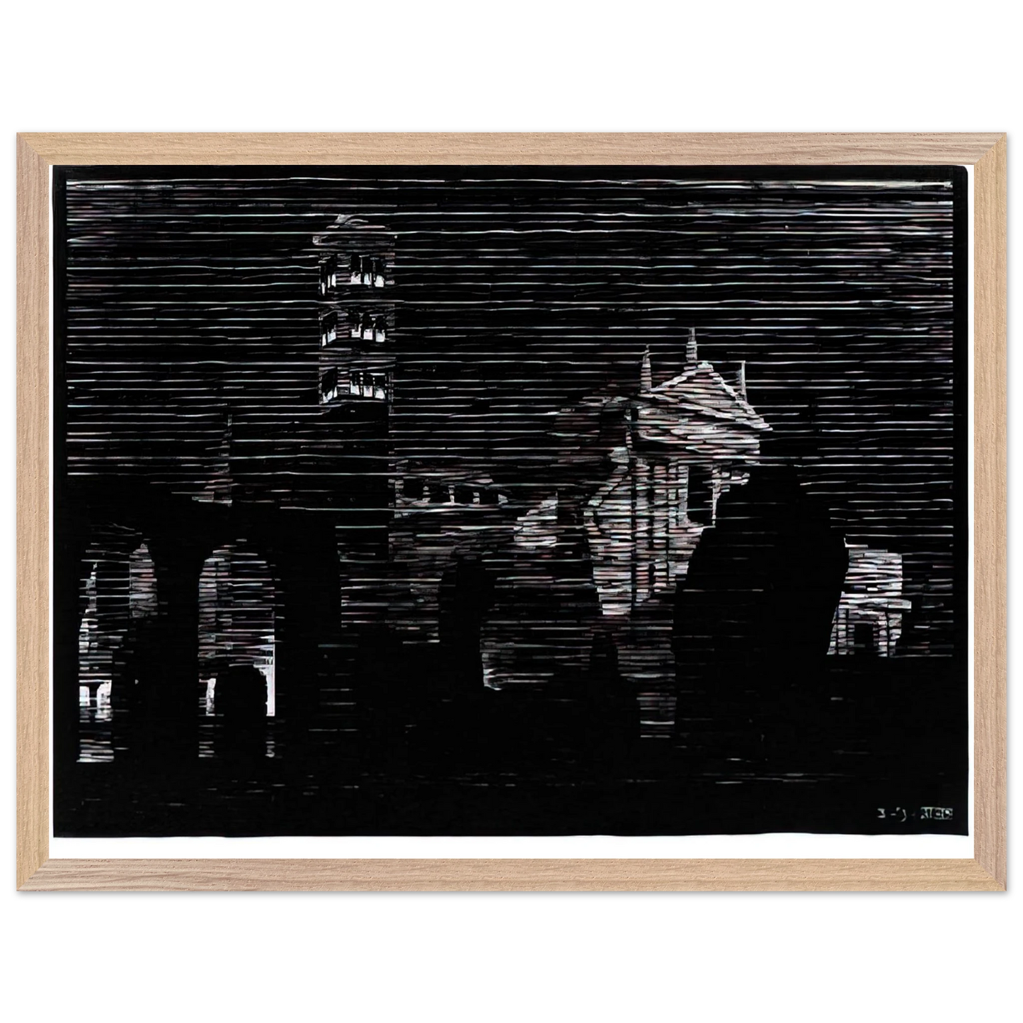 MC Escher - NOCTURNAL ROME 2 Wall Art - 30x40 cm / 12x16 inches - Premium Wooden Framed Poster With Fine Art Paper-canvas - Black frame