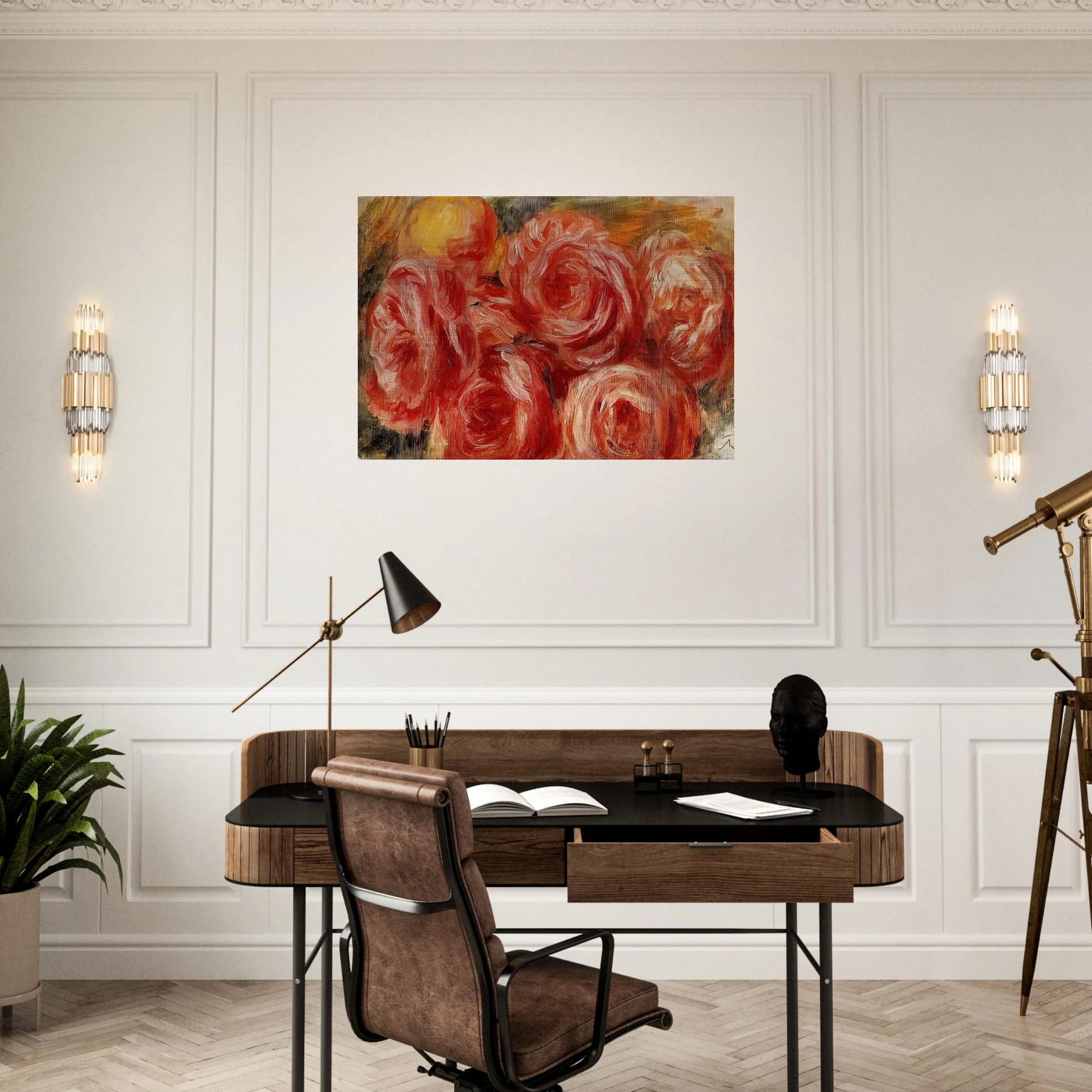 Red Roses - Pierre-Auguste Renoir Brushed Aluminum Print - 70x100 cm / 28x40 inches | Pierre-Auguste Renoir Aluminum Print | Pierre-Auguste Renoir Prints