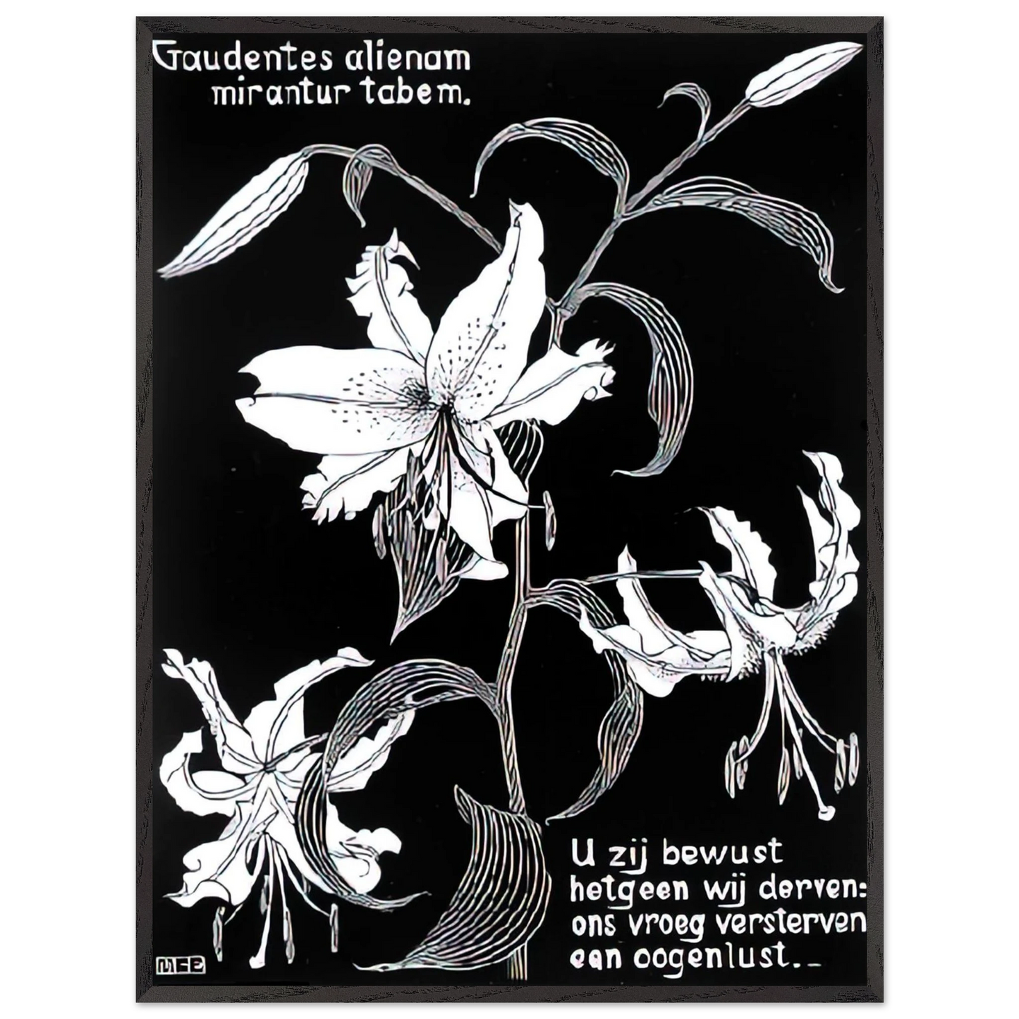 MC Escher - FLOWERS Wall Art - 21x29.7 cm / 8x12" - Premium Wooden Framed Poster With Fine Art Paper - Black frame