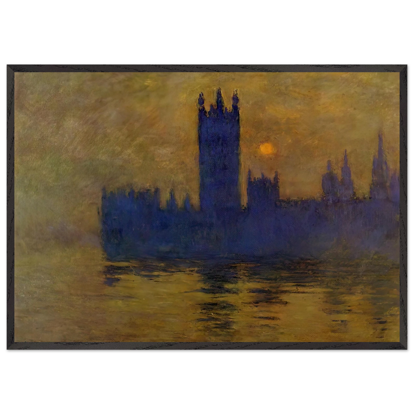 Houses of Parliament Sunset 02 - claude monet 70x100 cm / 28x40 inches Framed Art Print – Black Wooden Frame