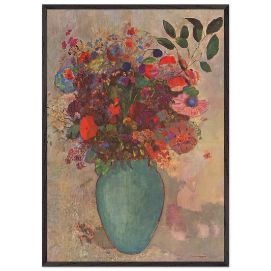 THE TURQUOISE VASE - Odilon Redon 70x100 cm / 28x40 inches Framed Art Print – Black Wooden Frame