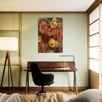 Bouquet of Roses in a Vase - Pierre-Auguste Renoir Brushed Aluminum Print - 70x100 cm / 28x40 inches | Pierre-Auguste Renoir Aluminum Print | Pierre-Auguste Renoir Prints