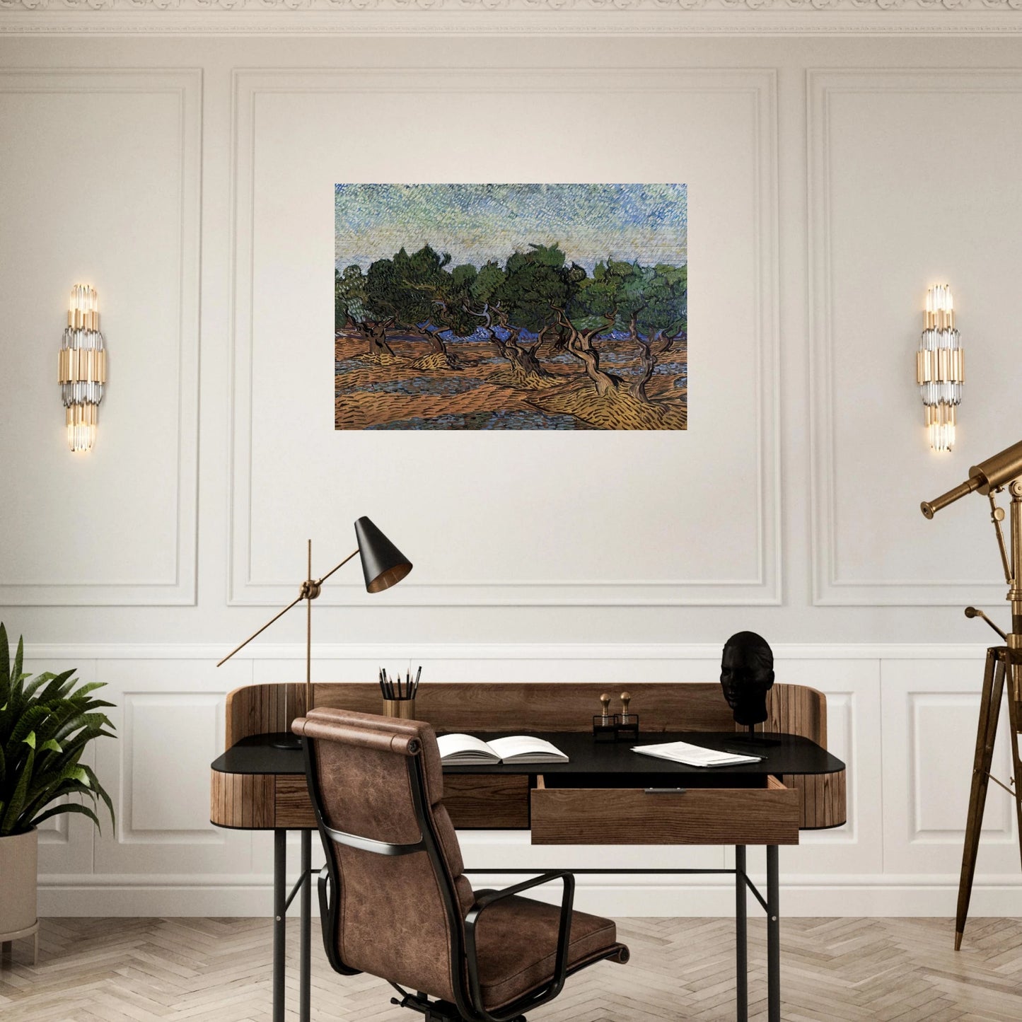 Olive Grove - Vincent van Gogh Brushed Aluminum Print - 70x100 cm / 28x40 inches | Vincent van Gogh Aluminum Print | Vincent van Gogh Prints