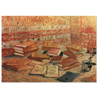 Still Life - French Novels and Rose - Vincent van Gogh Brushed Aluminum Print - 70x100 cm / 28x40 inches | Vincent van Gogh Aluminum Print | Vincent van Gogh Prints