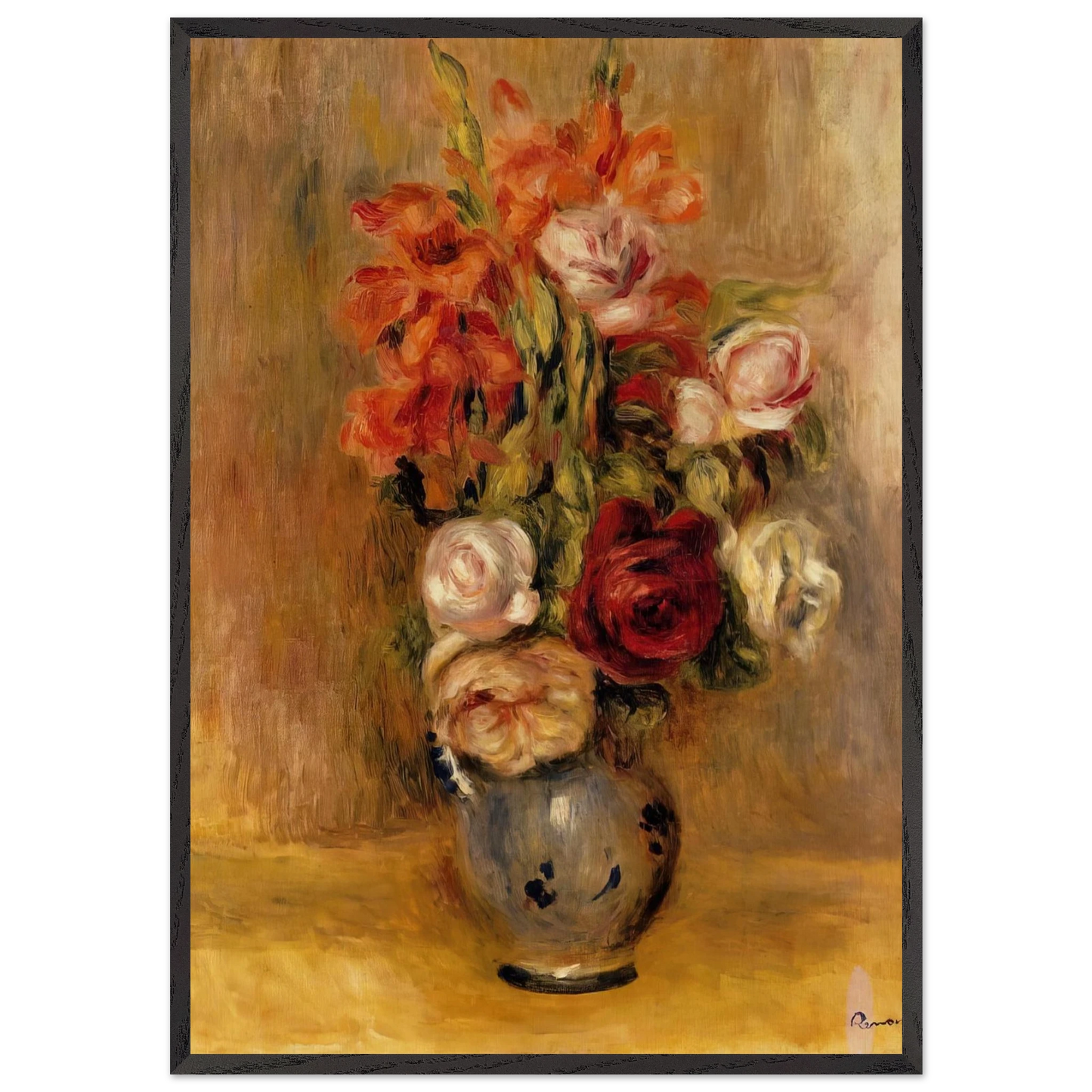 Vase of Gladiolas and Roses - Pierre-Auguste Renoir 70x100 cm / 28x40 inches Framed Art Print – Black Wooden Frame