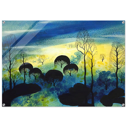 Pastures Through the Fog - Eyvind Earle Acrylic Print - 70x100 cm / 28x40″ inches