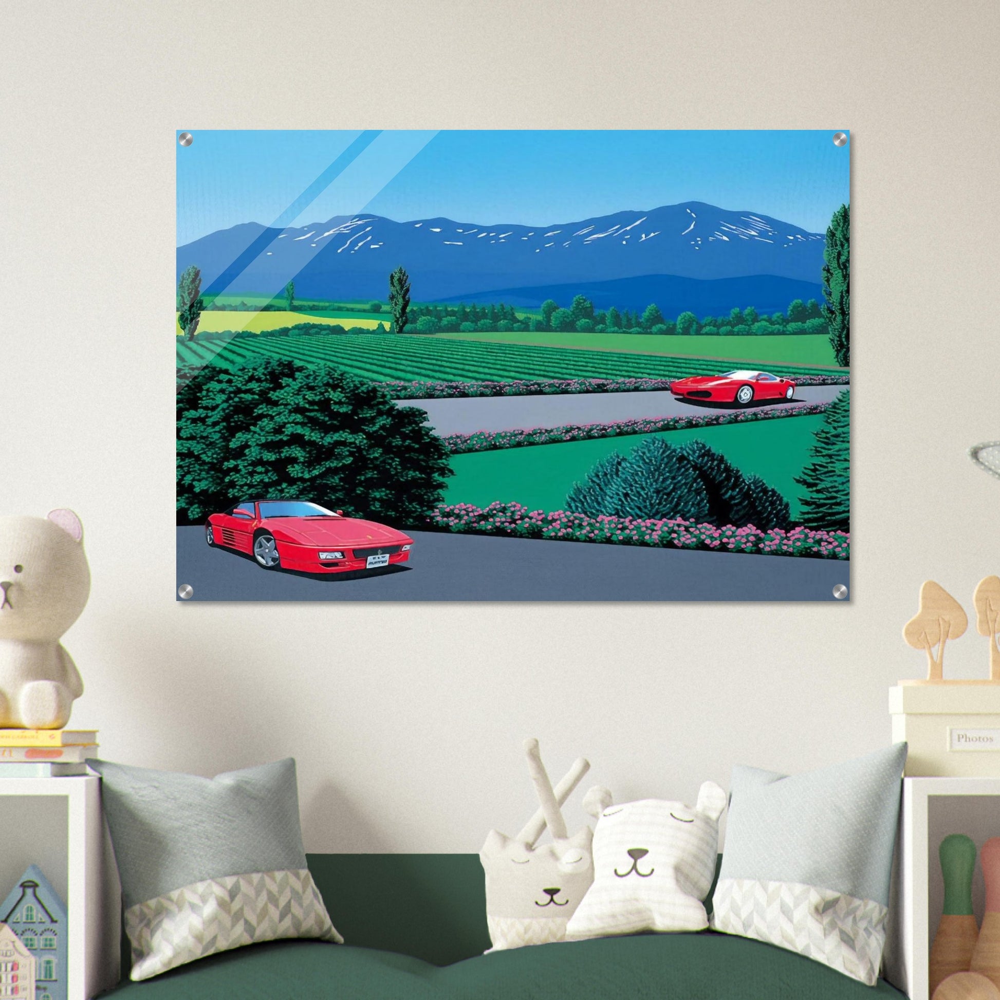 Ferraris traversing the lands - Hiroshi Nagai Acrylic Print - 70x100 cm / 28x40″ inches